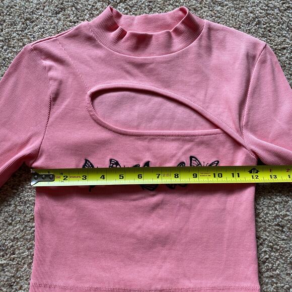 Urban Outfitters Pink Butterfly Cutout Top Embroidered Crop Top Y2K 2000s - Picture 4 of 8